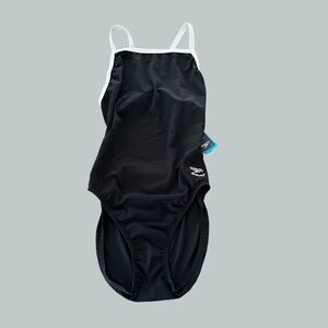 NWT Speedo Endurance Womens 12/38 Black Racerback Swimsuit One Piece Swim Team